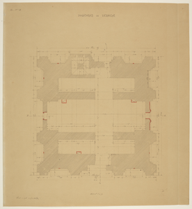 217156 Plattegrond (van oost naar west) van het benedengedeelte van het tweede vierkant van de Domtoren te Utrecht.